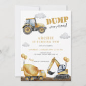 建築ダンプトラック子供の誕生日パーティー 招待状 (正面)