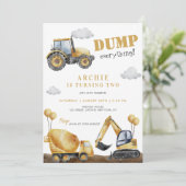 建築ダンプトラック子供の誕生日パーティー 招待状 (スタンド正面)