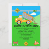 建築ダンプトラック子供の誕生日パーティー 招待状 (正面)