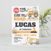 建築ダンプトラック子供の誕生日パーティー 招待状 (スタンド正面)