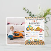 建築ダンプトラック子供の誕生日パーティー 招待状 (スタンド正面)