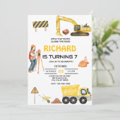 建築ダンプトラック子供の誕生日パーティー 招待状 (スタンド正面)