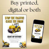 建築ダンプトラック子供の誕生日パーティー 招待状