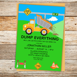 建築ダンプトラック子供の誕生日パーティー 招待状