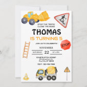 建築ダンプトラック子供の誕生日パーティー 招待状 (正面)