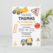 建築ダンプトラック子供の誕生日パーティー 招待状 (スタンド正面)