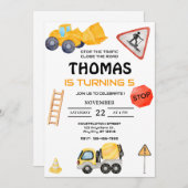 建築ダンプトラック子供の誕生日パーティー 招待状 (正面/裏面)