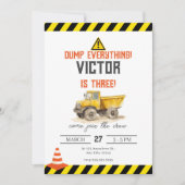 建築ダンプトラック子供の誕生日パーティー 招待状 (正面)