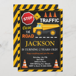 建築ダンプトラック子供の誕生日招待状 招待状