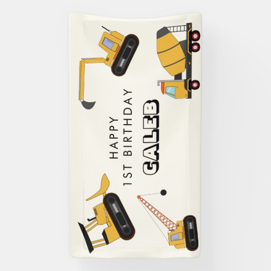 建築ダンプトラック子供の誕生日 横断幕 (縦)