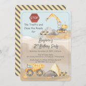 建築ダンプトラック少年の誕生日パーティー 招待状 (正面/裏面)