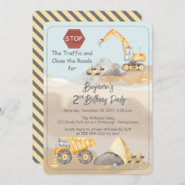 建築ダンプトラック少年の誕生日パーティー 招待状