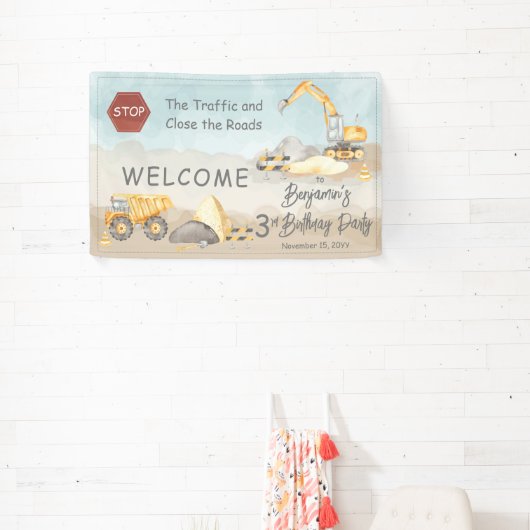 建築ダンプトラック少年の誕生日パーティー 横断幕 (インサイチュ)