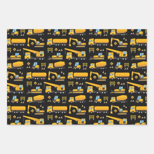 建築ダンプトラック掘削機子供が存在 ラッピングペーパーシート (正面3)