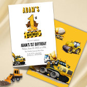 建築ダンプトラック最初の誕生日パーティー 招待状