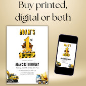 建築ダンプトラック最初の誕生日パーティー 招待状