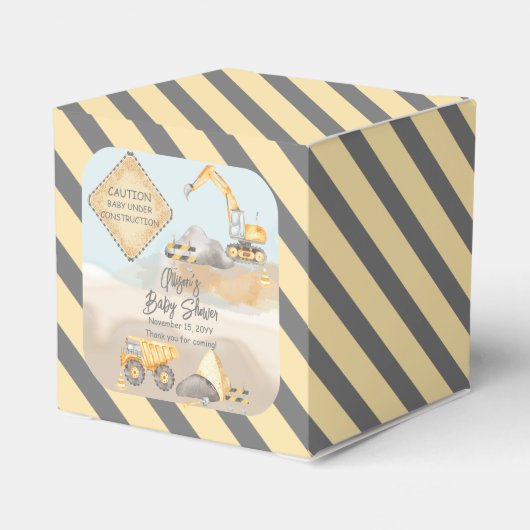 建築ダンプトラック男の子ベビーシャワー フェイバーボックス (裏面サイド)