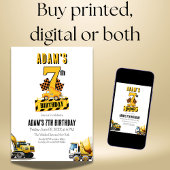 建築ダンプトラック第7の誕生日パーティー 招待状