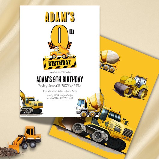 建築ダンプトラック第9の誕生日パーティー 招待状