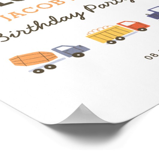 建築ダンプトラック誕生日ウェルカムサイン ポスター (角)