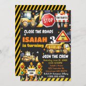 建築ダンプトラック誕生日パーティーの招待 招待状 (正面/裏面)