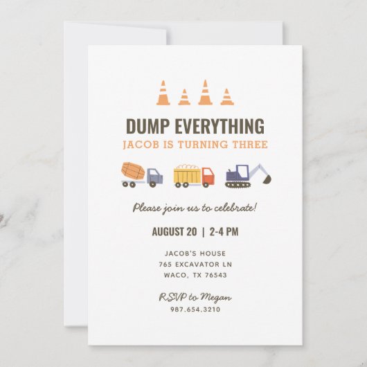 建築ダンプトラック誕生日パーティーの招待 招待状 (正面)