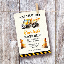 建築ダンプトラック誕生日パーティーの招待