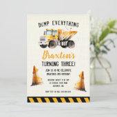 建築ダンプトラック誕生日パーティーの招待 招待状 (スタンド正面)