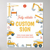 建築ダンプトラック誕生日パーティーテーブルの看板 ポスター (正面)