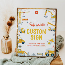 建築ダンプトラック誕生日パーティーテーブルの看板 ポスター