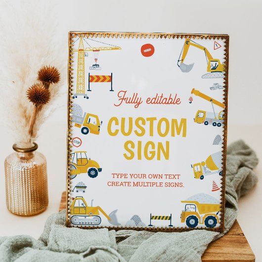 建築ダンプトラック誕生日パーティーテーブルの看板 ポスター