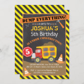 建築ダンプトラック誕生日パーティー 招待状 (正面/裏面)