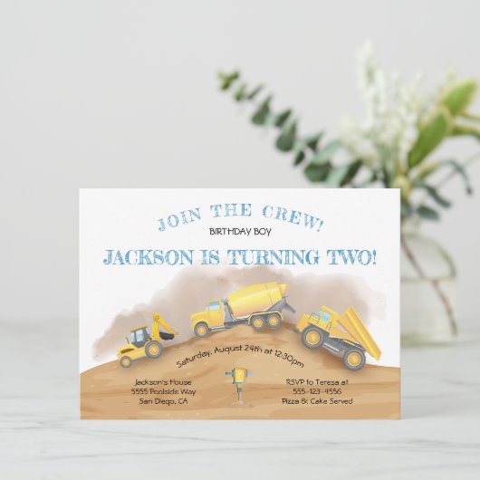 建築ダンプトラック誕生日パーティー 招待状 (スタンド正面)