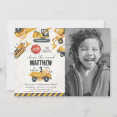 建築ダンプトラック誕生日パーティー 招待状 (正面)