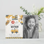 建築ダンプトラック誕生日パーティー 招待状 (スタンド正面)