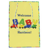 建築ダンプトラック赤ちゃんシャワーボーイ ミディアムペーパーバッグ (正面)