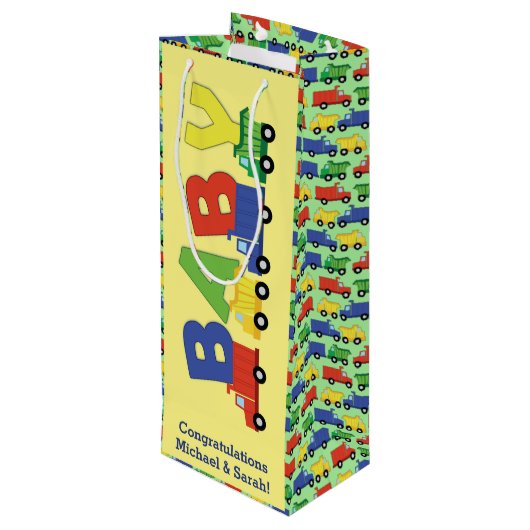 建築ダンプトラック赤ちゃんシャワーボーイ ワインギフトバッグ (裏面アングル)