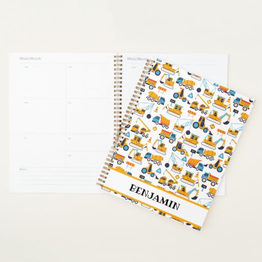 建築ダンプトラック車のパーソナライズされた子供 プランナー手帳 (ディスプレー)