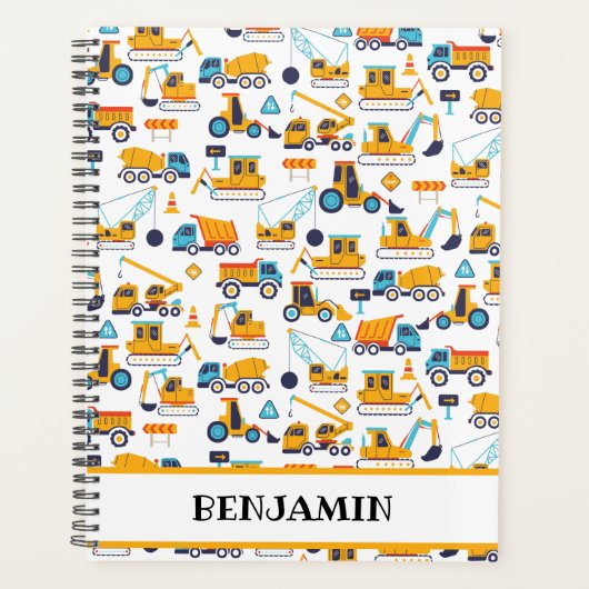 建築ダンプトラック車のパーソナライズされた子供 プランナー手帳 (正面)