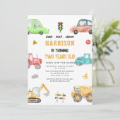 建築ダンプトラック車のパーティー誕生日 招待状 (スタンド正面)