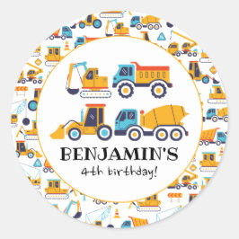 建築ダンプトラック車の誕生日パーティー ラウンドシール
