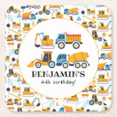 建築ダンプトラック車バースデーパーティー スクエアペーパーコースター (正面)