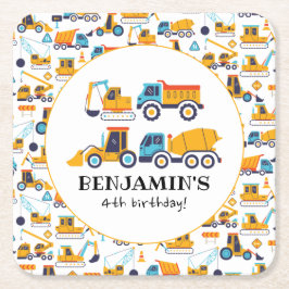 建築ダンプトラック車バースデーパーティー スクエアペーパーコースター