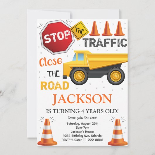 建築ダンプトラック車両招待状 招待状 (正面)