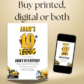 建築ダンプトラック10番目の誕生日パーティー 招待状