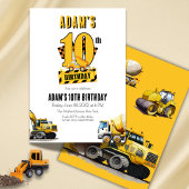 建築ダンプトラック10番目の誕生日パーティー 招待状