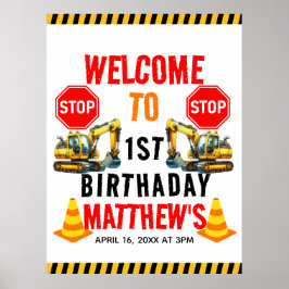 建築ダンプトラック1st誕生日パーティー ポスター
