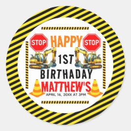 建築ダンプトラック1st誕生日パーティー ラウンドシール