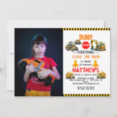 建築ダンプトラック1st誕生日パーティー 招待状 (正面)