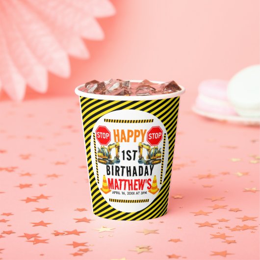 建築ダンプトラック1st誕生日パーティー 紙コップ (インサイチュ)